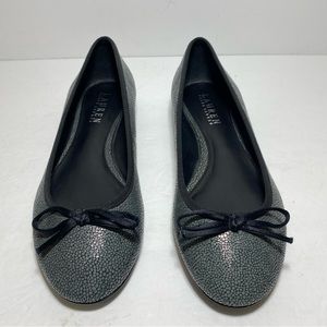 New Lauren Ralf Lauren Women’s Gray Flats Bow Detail Ballerina Slip On Size 7